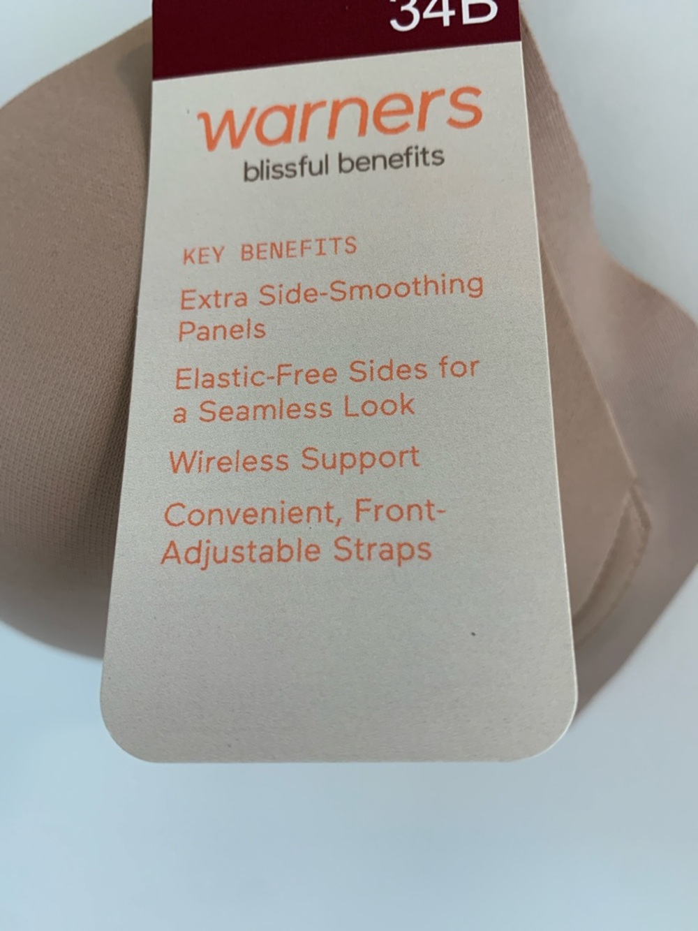 Warners Blissful Benefits Wireless T-Shirt Bra Nude Tan Side smoothing 34B - Picture 3 of 5